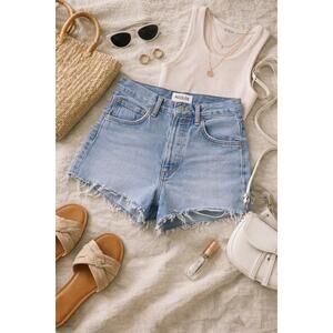 AGOLDE Light Wash Denim Jean Cutoff Shorts 25 High Rise Frayed Hem Summer Vibes